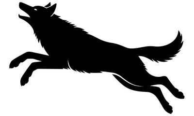 black silhouette of a wolf running and howling at the moon  a wild animal in full stride