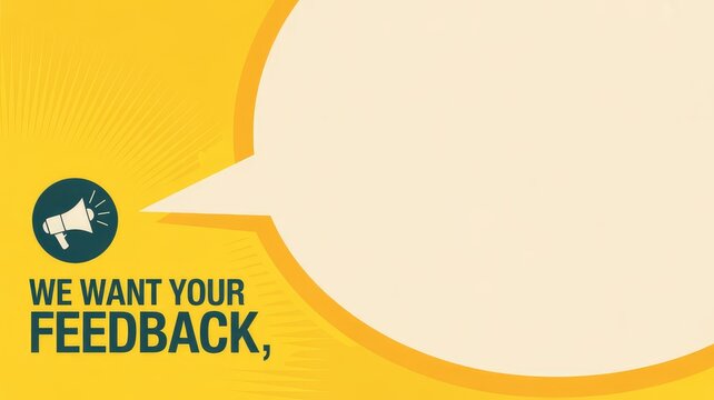 Engaging graphic design featuring a megaphone icon and a large speech bubble on a vibrant yellow sunburst back