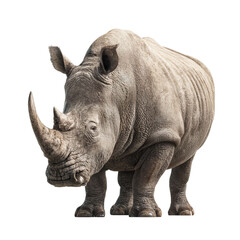 Fototapeta premium PNG of A close-up of a majestic rhinoceros showcasing its textured skin and prominent horn.