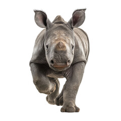 Obraz premium PNG of A young rhinoceros charges forward, showcasing its robust build and curious expression.