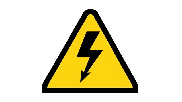 A yellow triangular warning sign with a black lightning bolt symbol