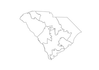 Fototapeta premium South Carolina Congressional Districts Map 119th Congress Vector Illustration USA House of Representatives Electoral Boundaries 2026 Voting Precincts Government Data Vis Black White Outline Transparen