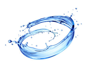 Water splash forming circular ring, dynamic liquid motion with droplets isolated on transparent background. Generative AI