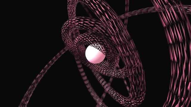 Procedural 3D animation of concentric rose gold rings forming a rotating bank vault structure. Seamless loop of gyroscopic metallic tori breathing around a glowing core. Abstract finance economy 