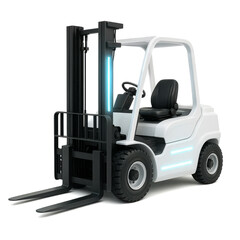 Electric forklift truck for warehouse logistics and material handling isolated on white background