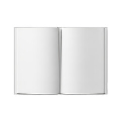 A blank white book is open on a plain white background isolated on transparent background