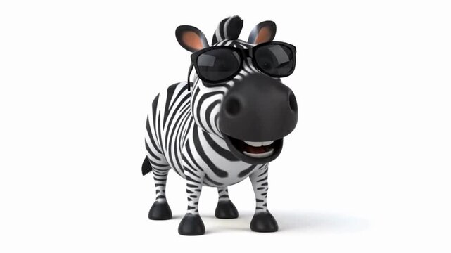 A cool 3d cartoon zebra in sunglasses, exuding confidence and a relaxed attitude. A playful take on wildlife, where the zebra's stripes make a bold statement, enhanced by the stylish sunglasses.