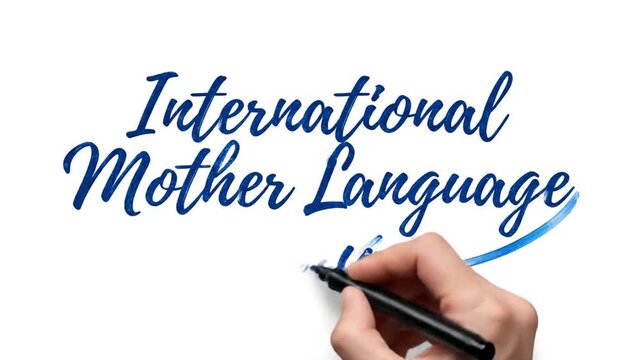 Hand writing blue cursive text 'Interna Mother' with a pen