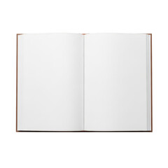 An open book with blank white pages and a brown cover on a white background. isolated on transparent background