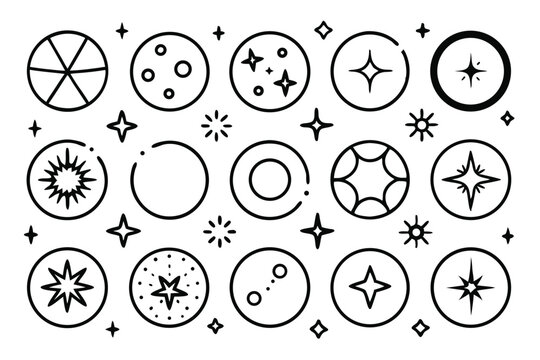 set of doodle circle sparkle silhouette line art vector illustration with a white background