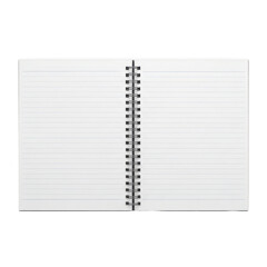 An open spiral-bound notebook with blank lined pages on a white background. isolated on transparent background