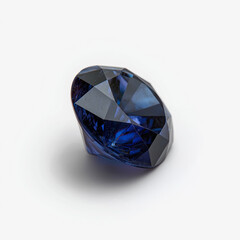 Polished Blue Sapphire Gem, Cut Facets Sparkling Precious Luxury Jewel on White Background