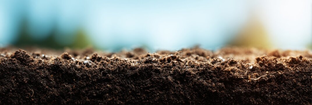 Rich fertile soil texture close up with copy space, gardening and agriculture background