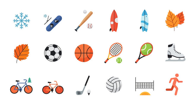 Collection of Various Sports Equipment and Icons.