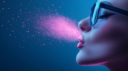Futuristic alien profile exhaling neon glow