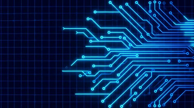 Blue circuit board illustration on dark background with grid pattern  (33)