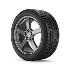 Fototapeta premium Car Tire with Silver Rim on White Background.
