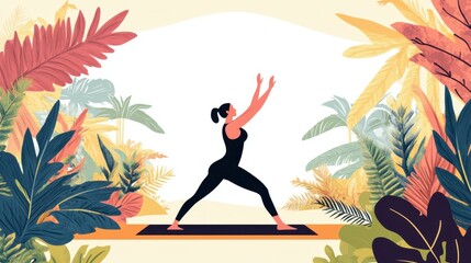 Woman doing yoga in a tropical garden