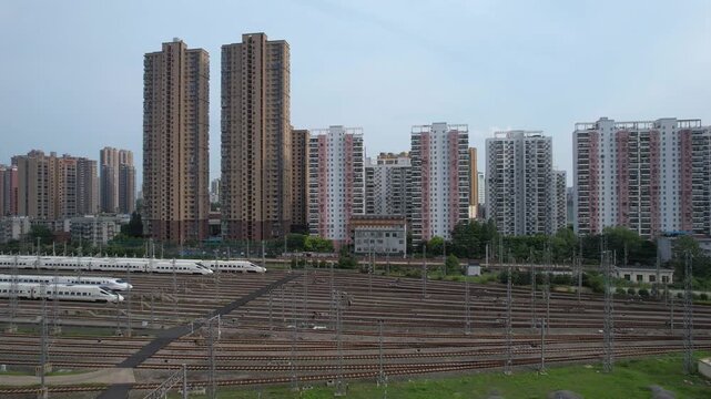 Urban Residential District with Railway Yard Aerial View