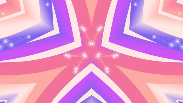 Vibrant Kaleidoscope Motion Background with Geometric Symmetry and Glowing Network Points
