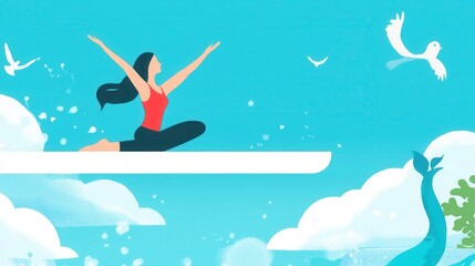 Woman doing yoga in a peaceful,serene environment