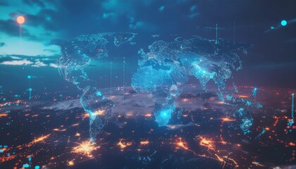 Obraz premium Global trends 2026 concept with world map and data overlays