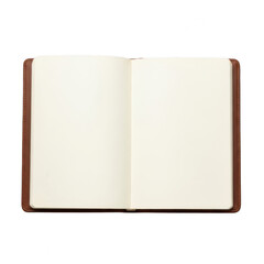 Naklejka premium A brown leather-bound book opened to a blank double-page spread on a white background. isolated on transparent background