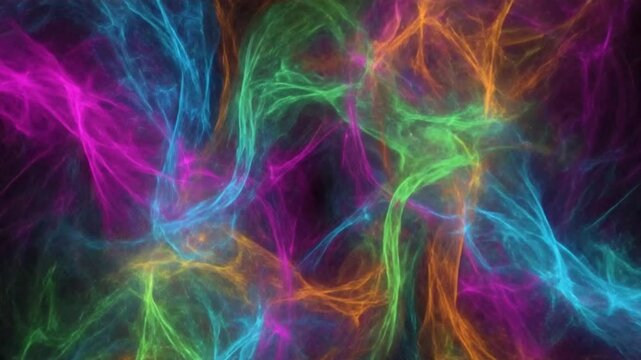 Vibrant abstract energy swirls in a dynamic colorful display of light and motion, captured in a mesmerizing video from multiple viewpoints