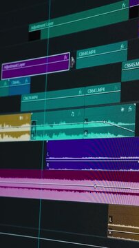 Work in the program for video editing on personal computer or laptop close up. Navigation in a computer program. Cursor movement. Work in the home office.