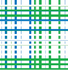 Green and blue plaid pattern with intersecting lines and squares in flat style