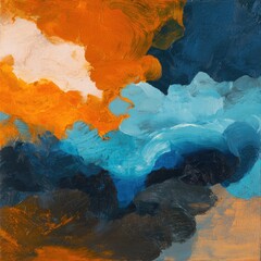 Naklejka premium Abstract textured painting with bold orange and blue brush strokes