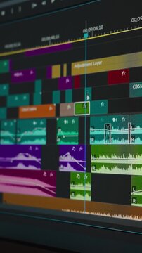Work in the program for video editing on personal computer or laptop close up. Navigation in a computer program. Cursor movement. Work in the home office.