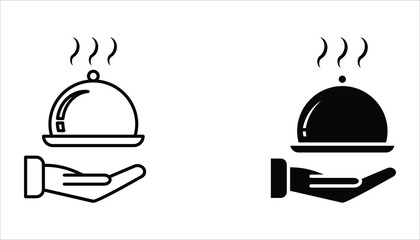 Food platter icon set. Restaurant sign. Food platter symbol pictogram. Waiter symbol isolated on white background.