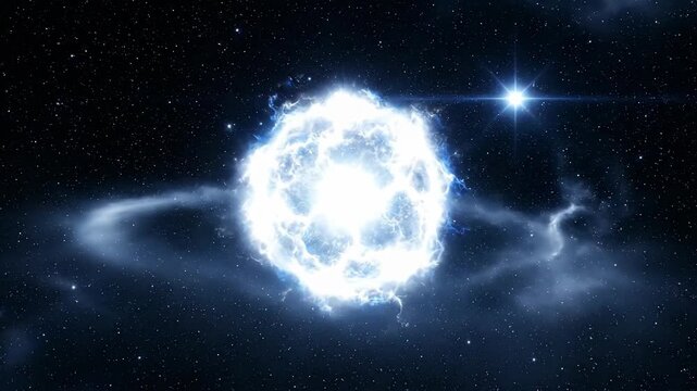 Brilliant super nova explosion, glowing space nebula and stars, galaxy background. Concept of cosmic event, universe, science, cosmos, and astronomy.