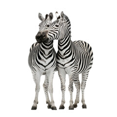 Naklejka premium PNG of Two playful zebras standing closely together, showcasing their unique black and white stripes.