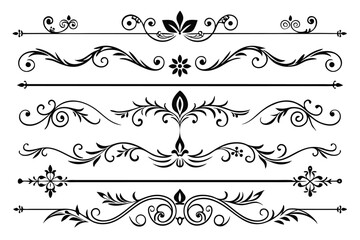 set of border line divider silhouette line art vector illustration with a white background