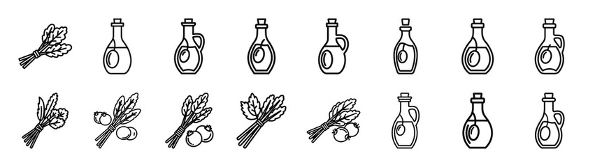Collection of herb bundle different kitchen outlines silhouette icon set. © Gajendro