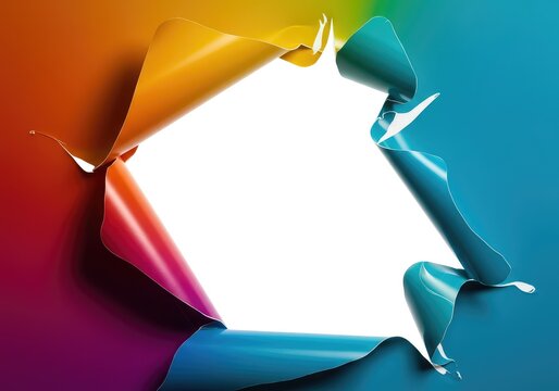 Abstract conceptual art showing fluid color being sharply peeled back to expose a stark white background void. Dynamic graphic ,illustration ,flow ,fluid