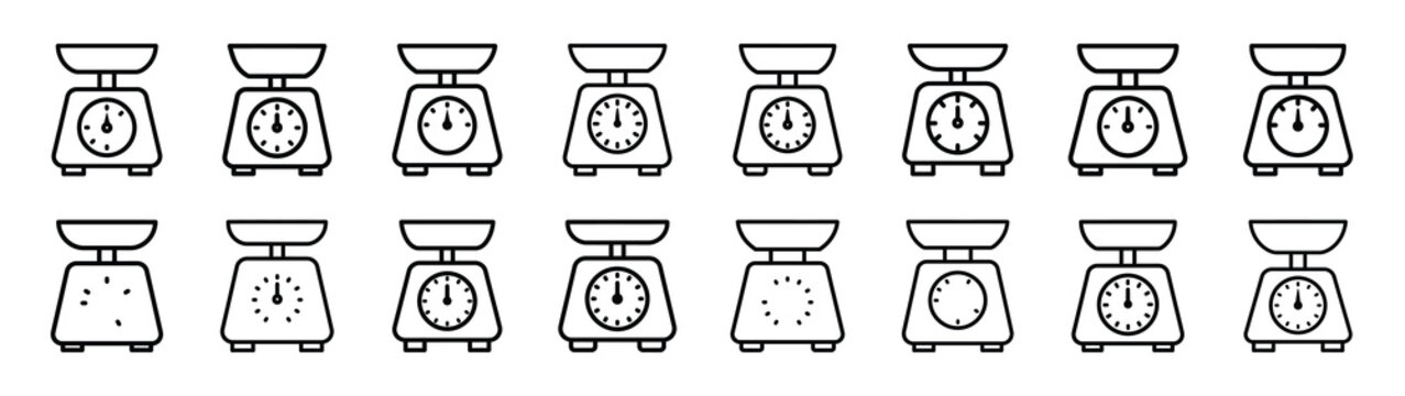 Collection of kitchen scale different kitchen outlines silhouette icon set.