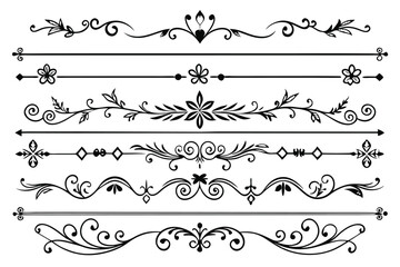 Fototapeta premium set of border line divider silhouette line art vector illustration with a white background