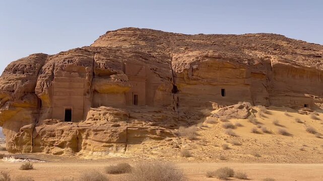Tomb of Lihyan, son of Kuza. Also known as Qasr Al Farid or 'The Lonely Castle', is a well-known and iconic tomb in Mada'in Salih (Madain Saleh) in Hegra, Al Ula, Kingdom of Saudi Arabia