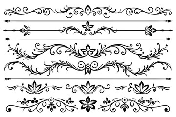 set of border line divider silhouette line art vector illustration with a white background