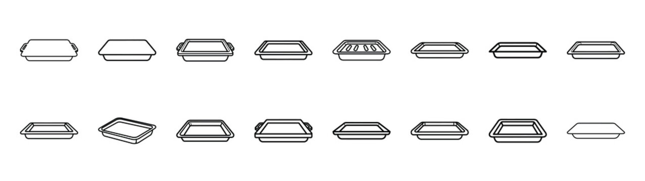 Collection of baking tray different kitchen outlines silhouette icon set.