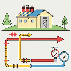 Colorful of house with energy pipeline system and gauges