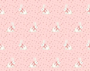 Cute easter bunny with flowers seamless pattern