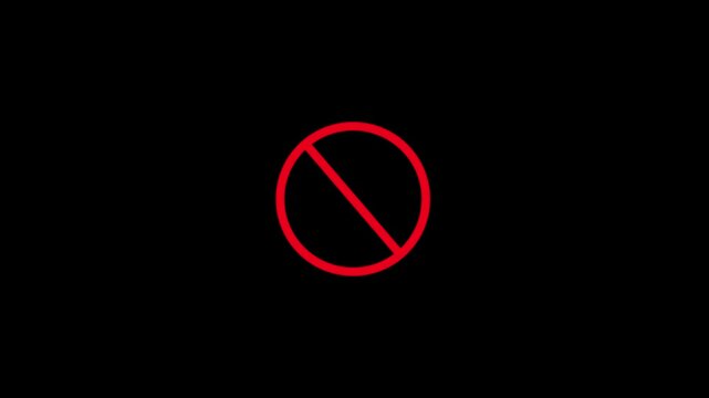 Prohibition No Entry Icon on black Background.Red circle with diagonal slash symbol representing forbidden, restricted, or not allowed actions.