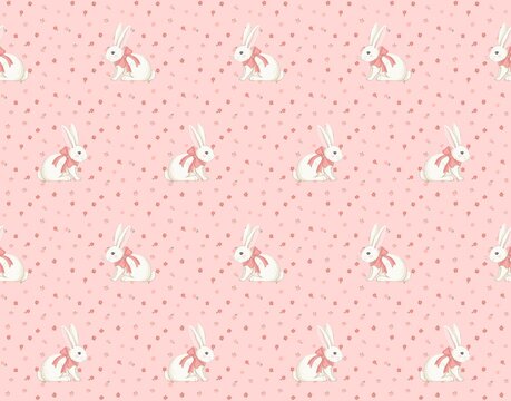 Cute easter bunny with flowers seamless pattern