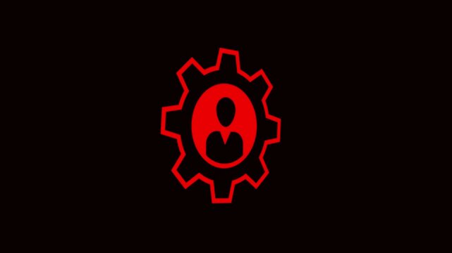 Red User Settings Gear Icon on Dark Background.Glowing red profile management symbol representing account settings, user configuration, and system control.