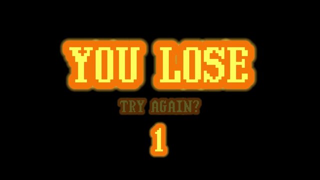 You lose play again countdown retro pixelated game over screen suitable for video game content, game over sequences, and retro gaming projects.