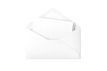 White envelope with an open flap revealing a blank sheet of paper, ideal for mockups and conveying concepts of new mail